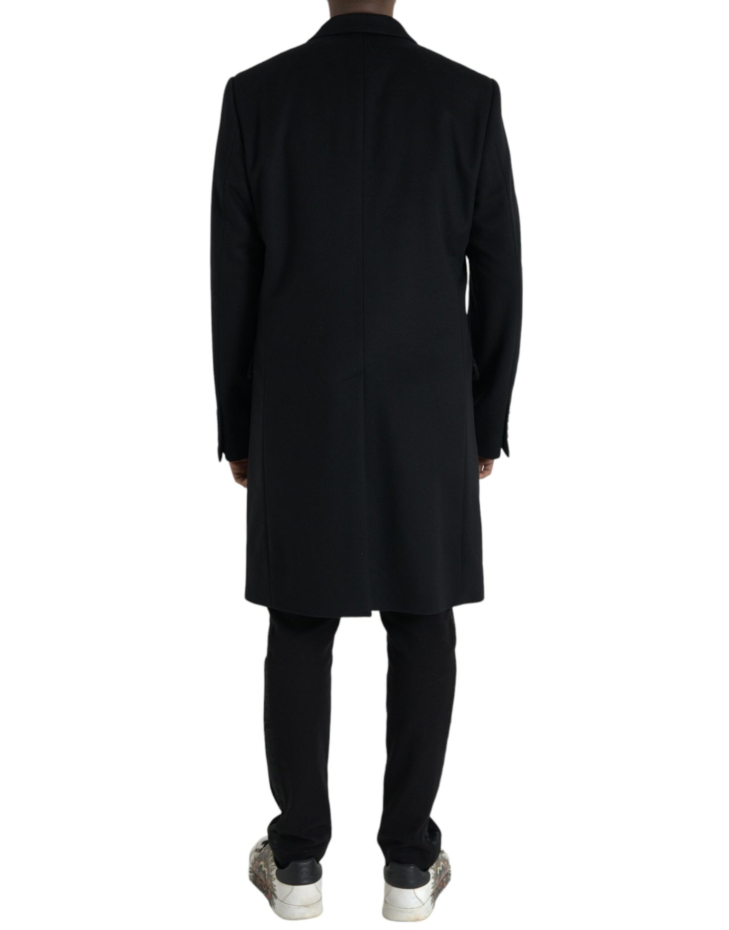 Schwarze Trenchcoat-Jacke aus Wolle und Kaschmir