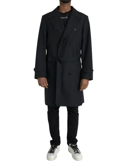 Schwarze zweireihige Trenchcoat-Jacke