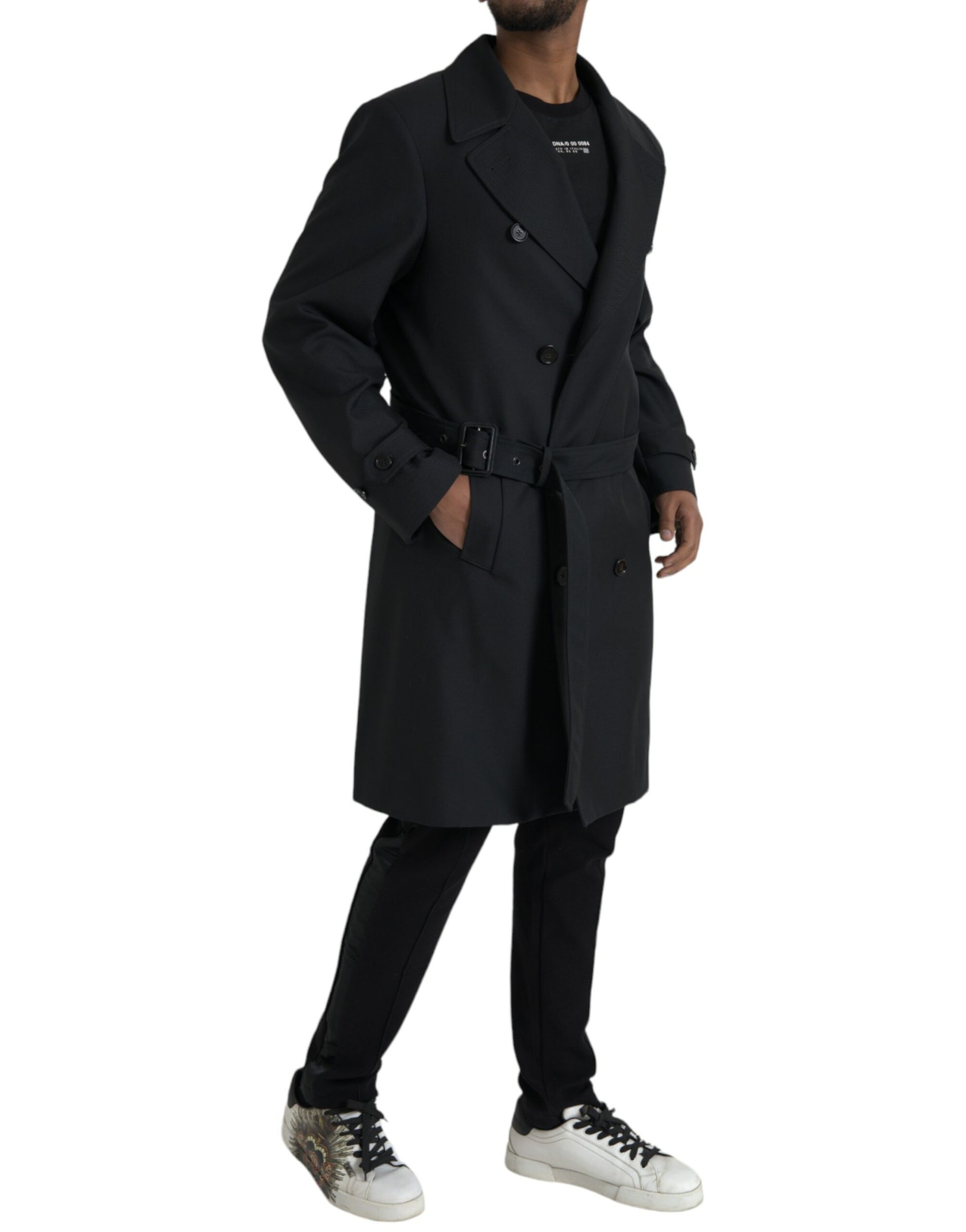 Schwarze zweireihige Trenchcoat-Jacke