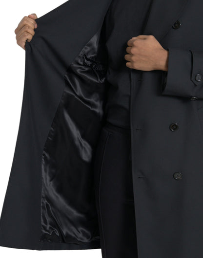 Schwarze zweireihige Trenchcoat-Jacke