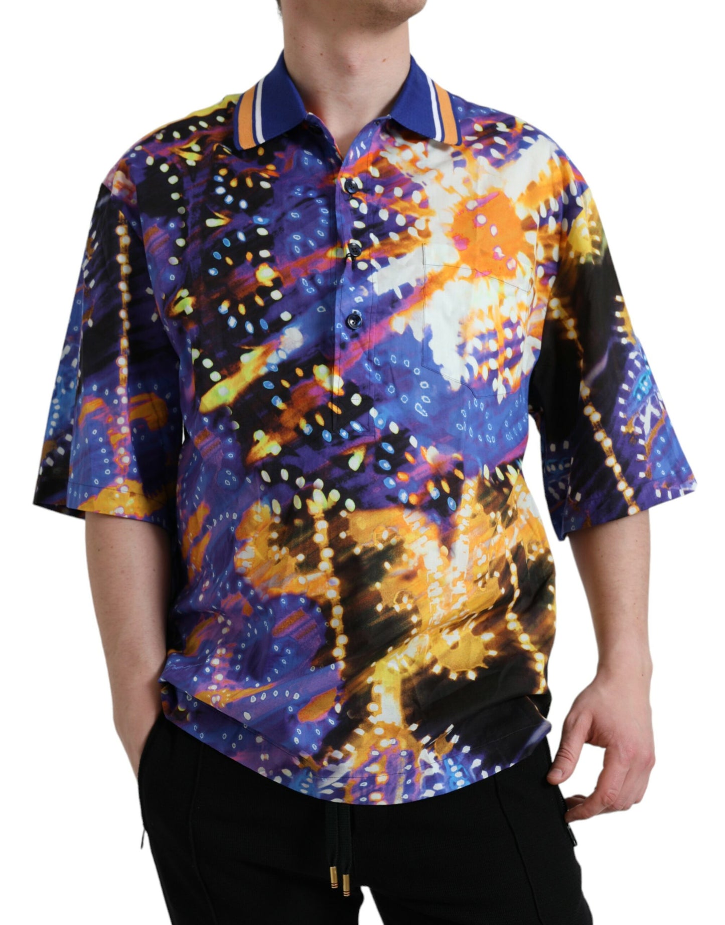 Camisa informal de algodón con estampado de luminarias multicolor