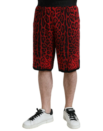 Rote Bermudashorts aus Viskose mit Leopardenmuster