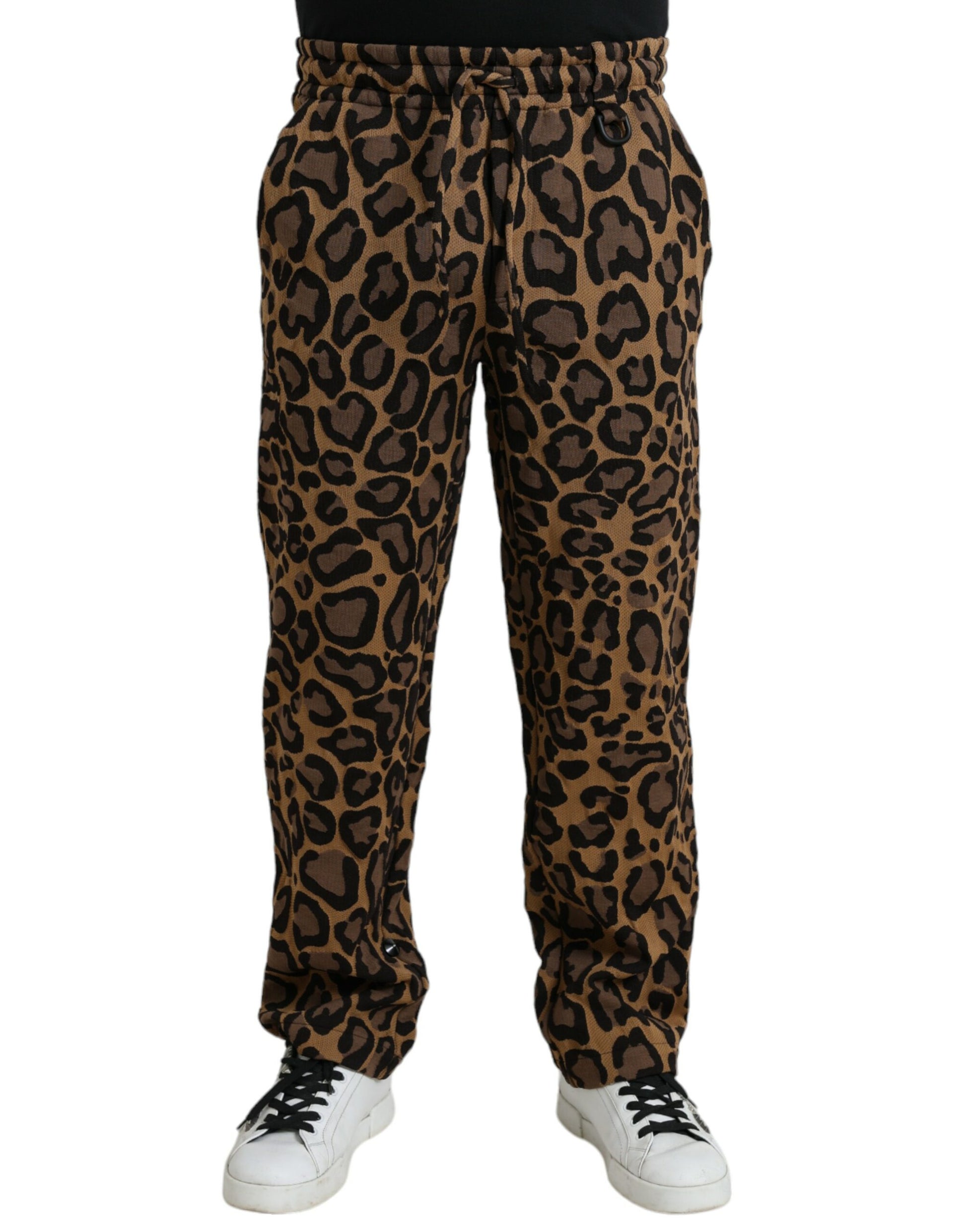 Pantalones deportivos de poliéster con estampado de leopardo marrón