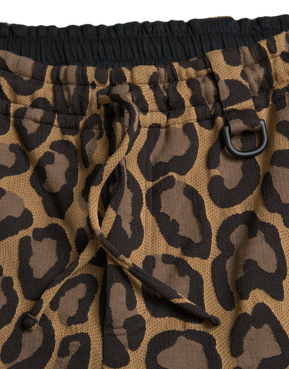 Pantalones deportivos de poliéster con estampado de leopardo marrón