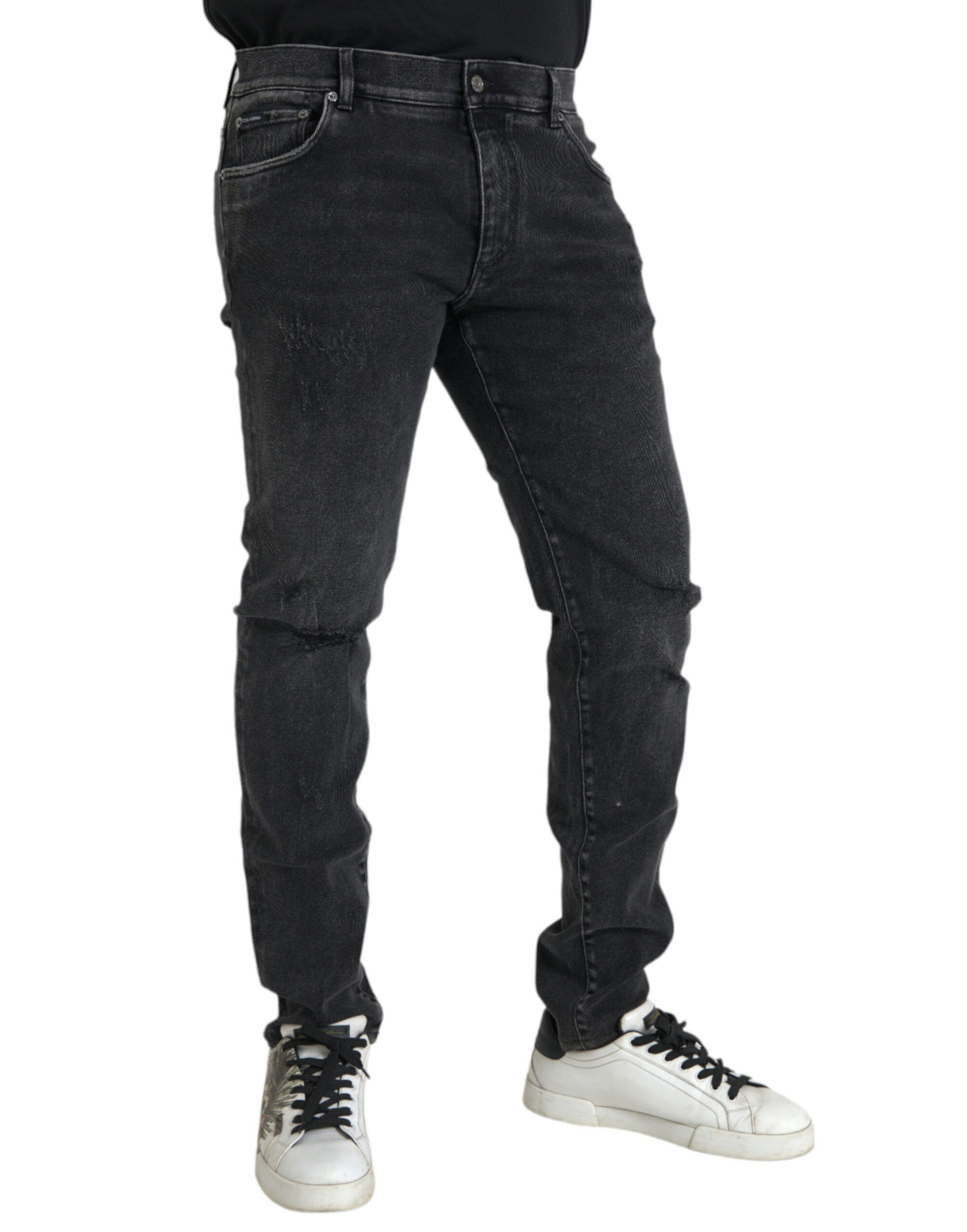 Graue Skinny-Jeans aus Baumwollstretch mit Logo