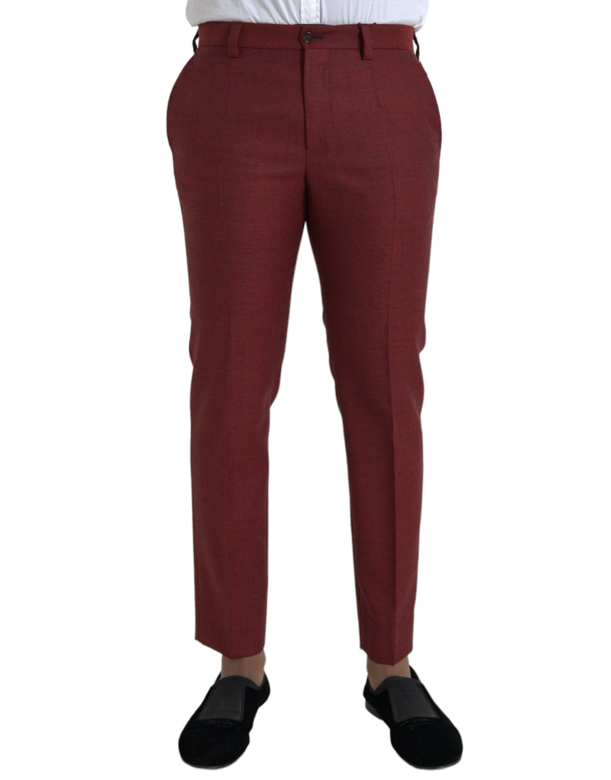 Pantalones de vestir ajustados de lana color granate para hombre