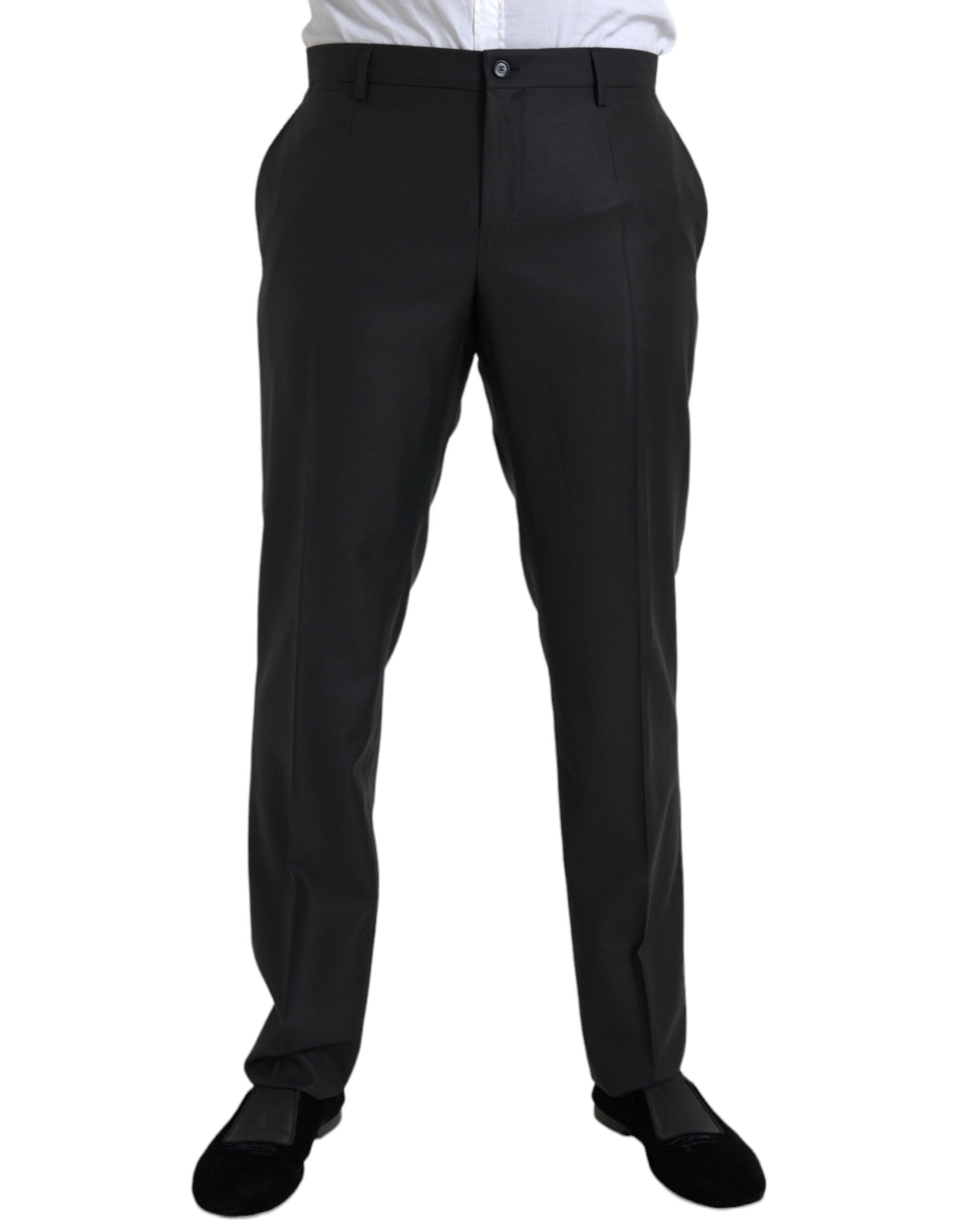 Black Wool Silk Skinny Dress Pants