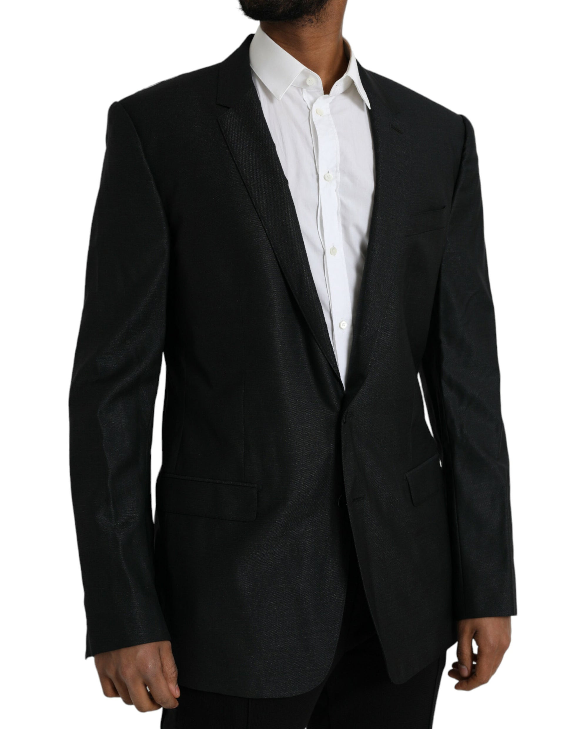 Black Wool Notch SingleBreasted Coat Blazer