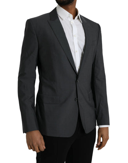 Gray Wool Peak Single Breasted Coat Blazer