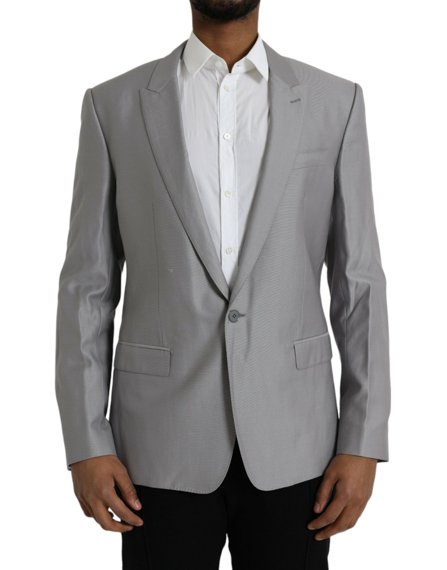 Chaqueta tipo blazer de un solo pecho con cuello de pico de lana gris