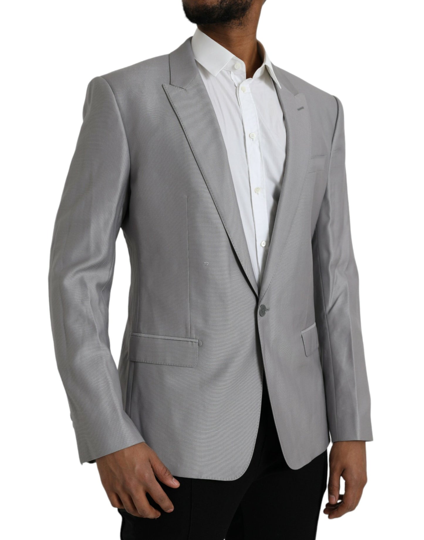 Chaqueta tipo blazer de un solo pecho con cuello de pico de lana gris