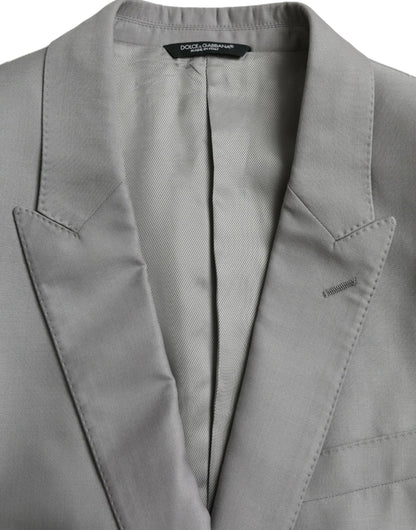 Chaqueta tipo blazer de un solo pecho con cuello de pico de lana gris