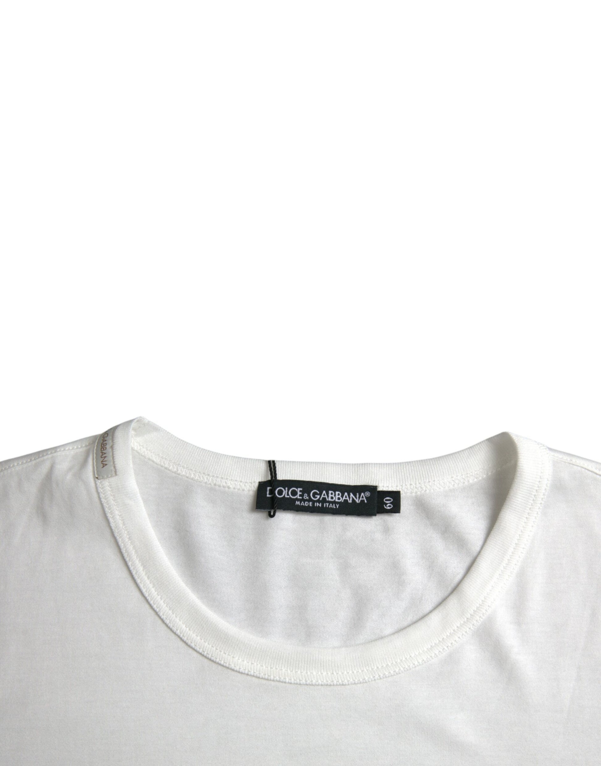 Camiseta de cuello redondo de algodón con logotipo en relieve en color blanco