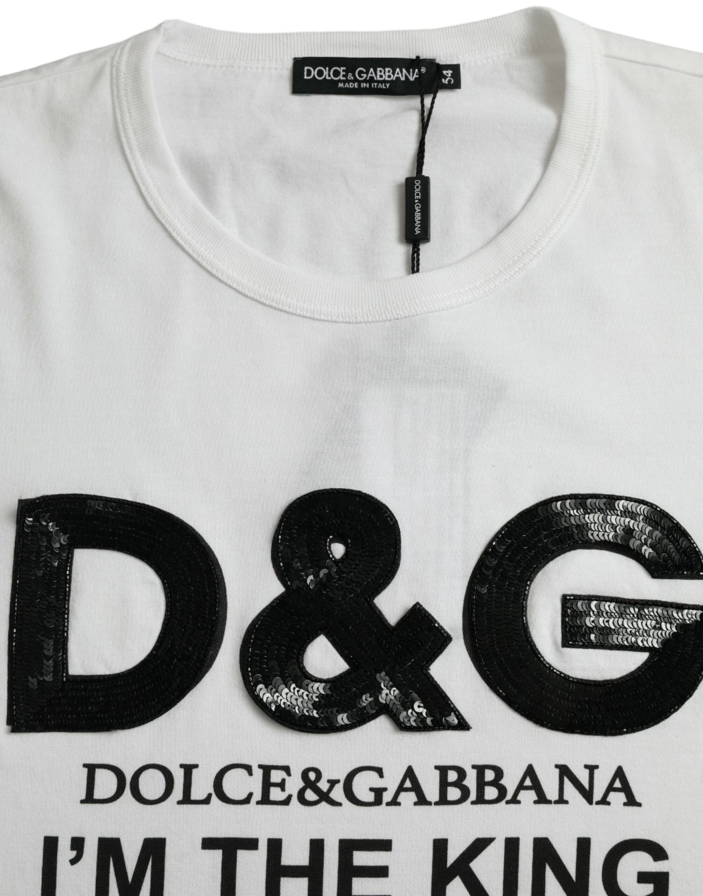 Camiseta de cuello redondo de algodón con estampado King de D&amp;G en color blanco