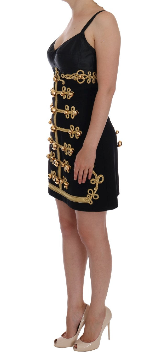 Elegant Black A-Line Sleeveless Dress with Gold Details