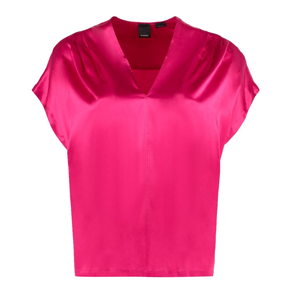 Elegante blusa de mezcla de seda fucsia