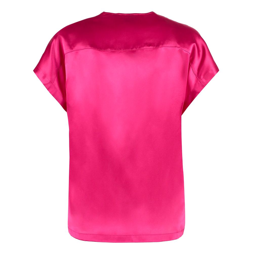 Elegante blusa de mezcla de seda fucsia