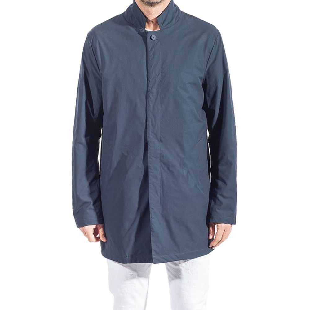 Blue Recycled Polyester Men Trench Coat
