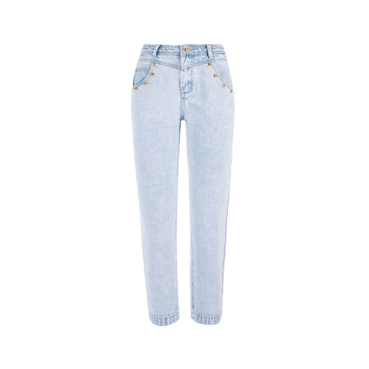 Light Blue Cotton Women's High-Waisted Jean