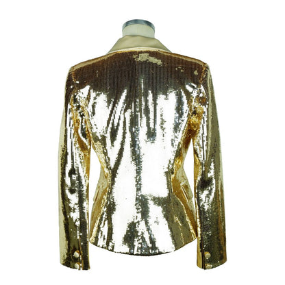 Chic Sequined Double-Breasted Yellow Jacket