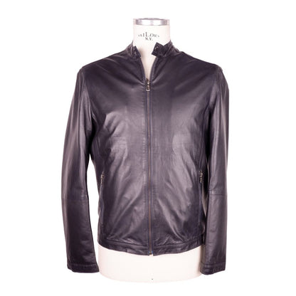 Chaqueta elegante de cuero genuino negro