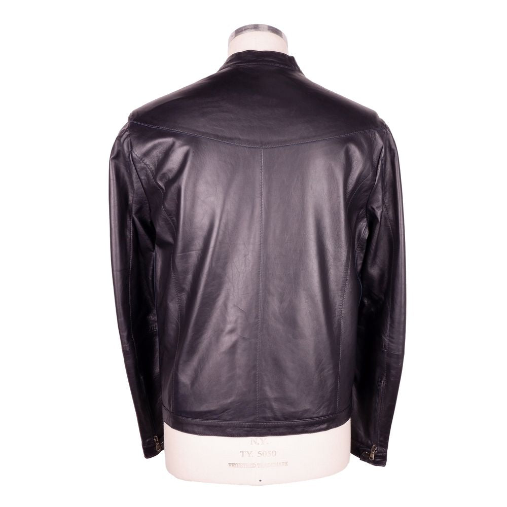 Chaqueta elegante de cuero genuino negro