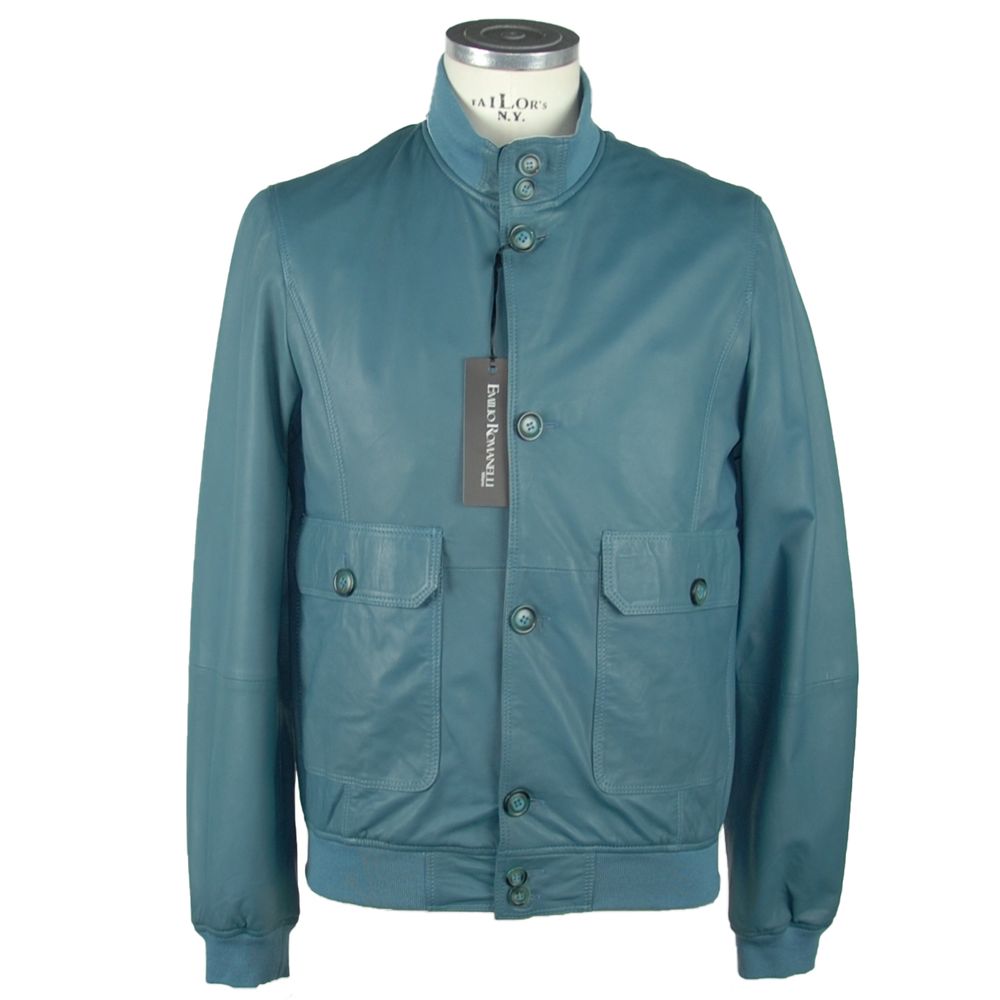 Elegante petrolblaue Lederjacke