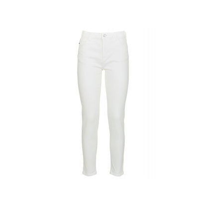 White High-Waisted Slim Denim Trousers