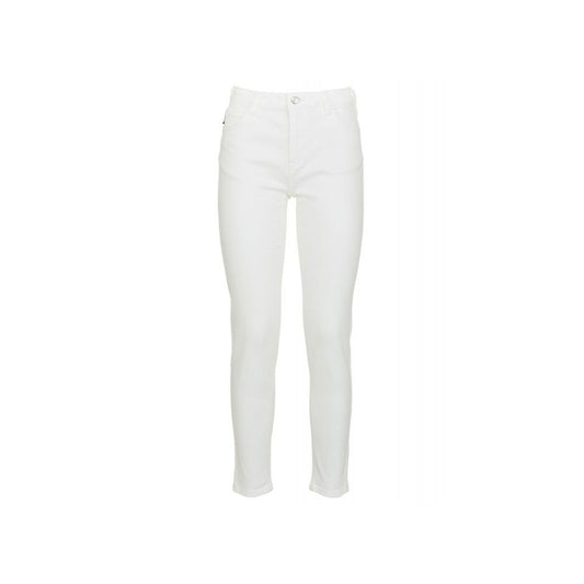 White High-Waisted Slim Denim Trousers