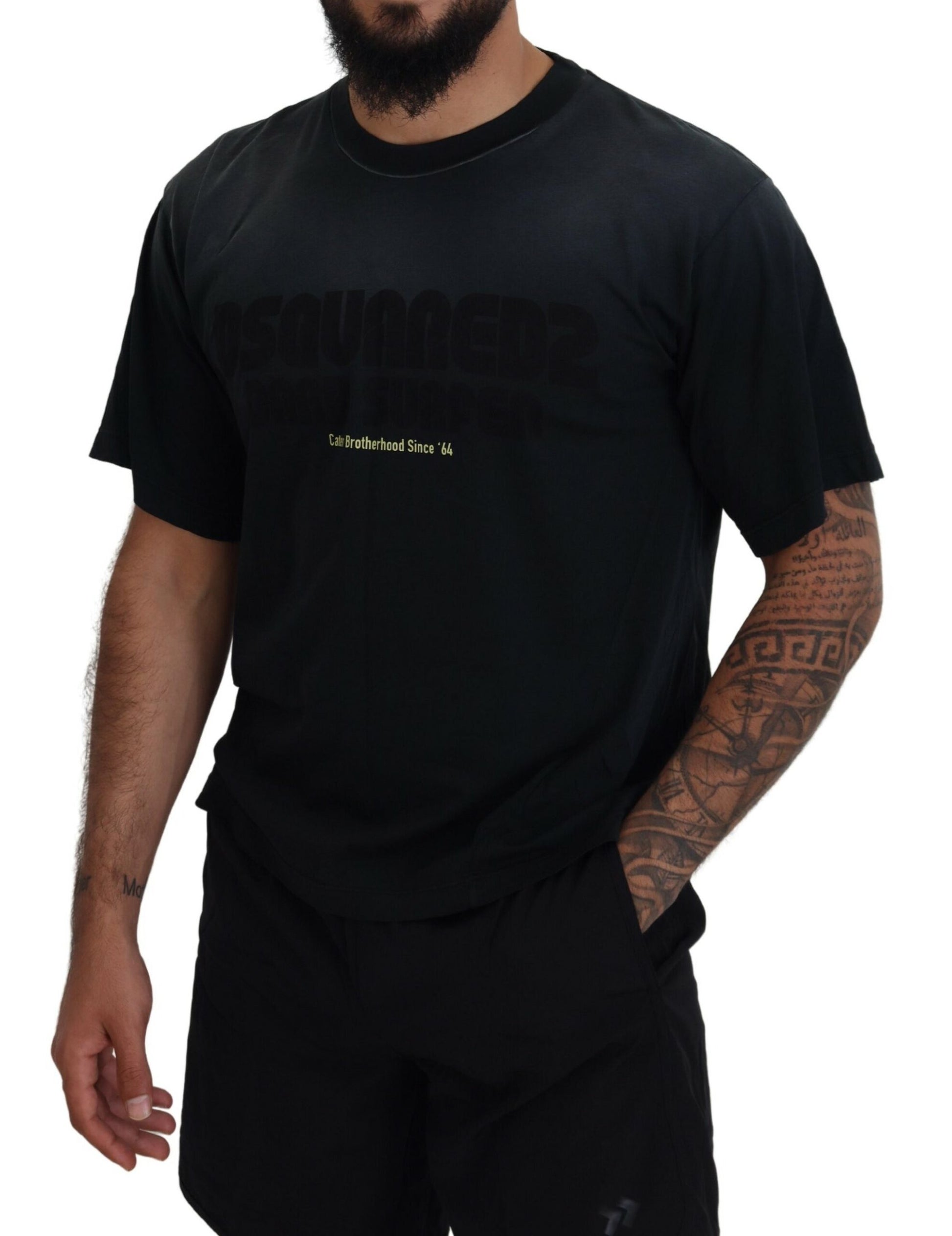 Black Cotton Short Sleeves Crewneck T-shirt