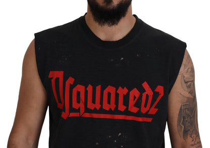 Black Cotton Sleeveless Crewneck Tank T-shirt