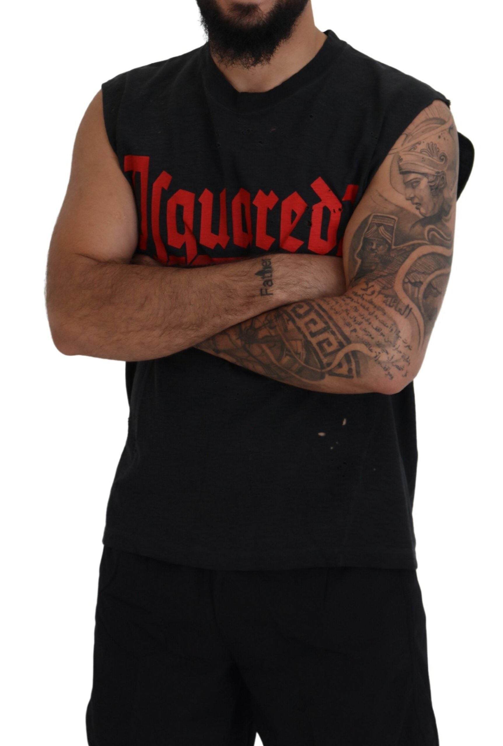 Black Cotton Sleeveless Crewneck Tank T-shirt