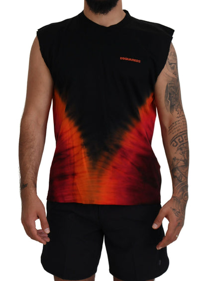 Camiseta sin mangas de algodón de color negro y naranja