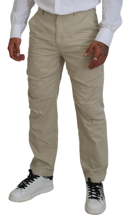 Beige Cotton Straight Fit Men Casual Pants