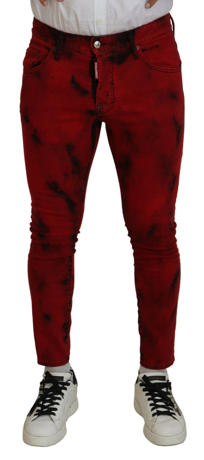 Red Cotton Tie Dye Skinny Casual Denim Jeans