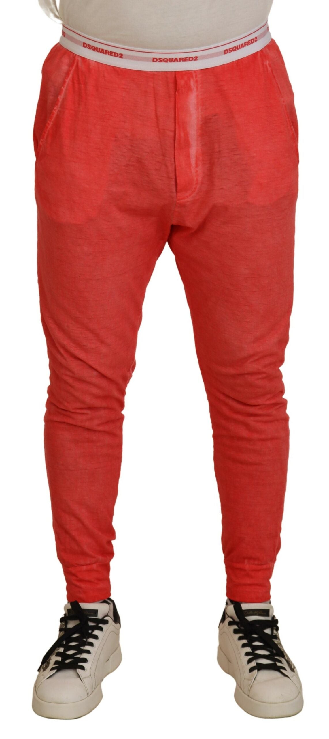 Pantalones de hombre con cintura elástica de algodón color naranja y logotipo