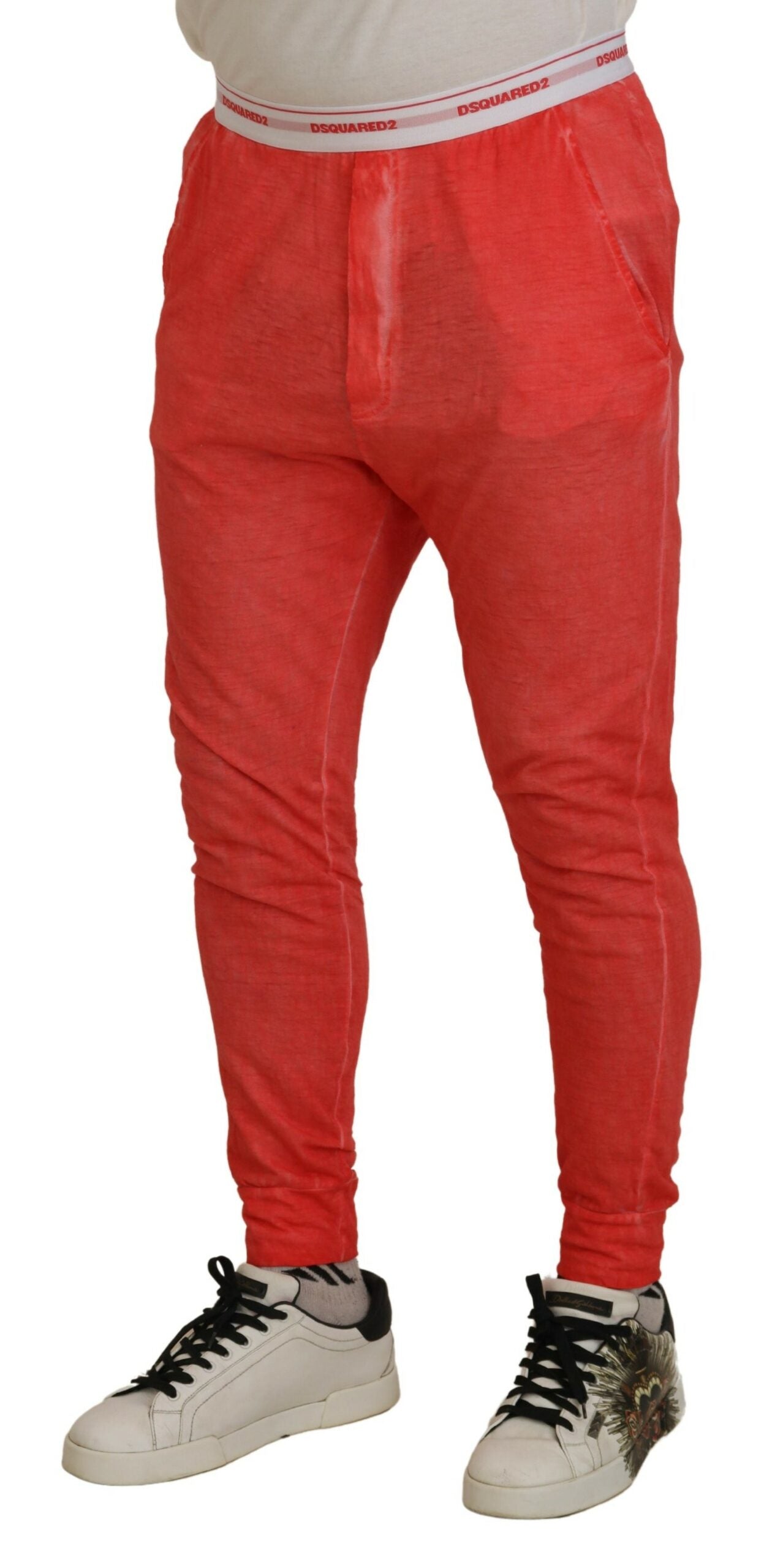 Pantalones de hombre con cintura elástica de algodón color naranja y logotipo