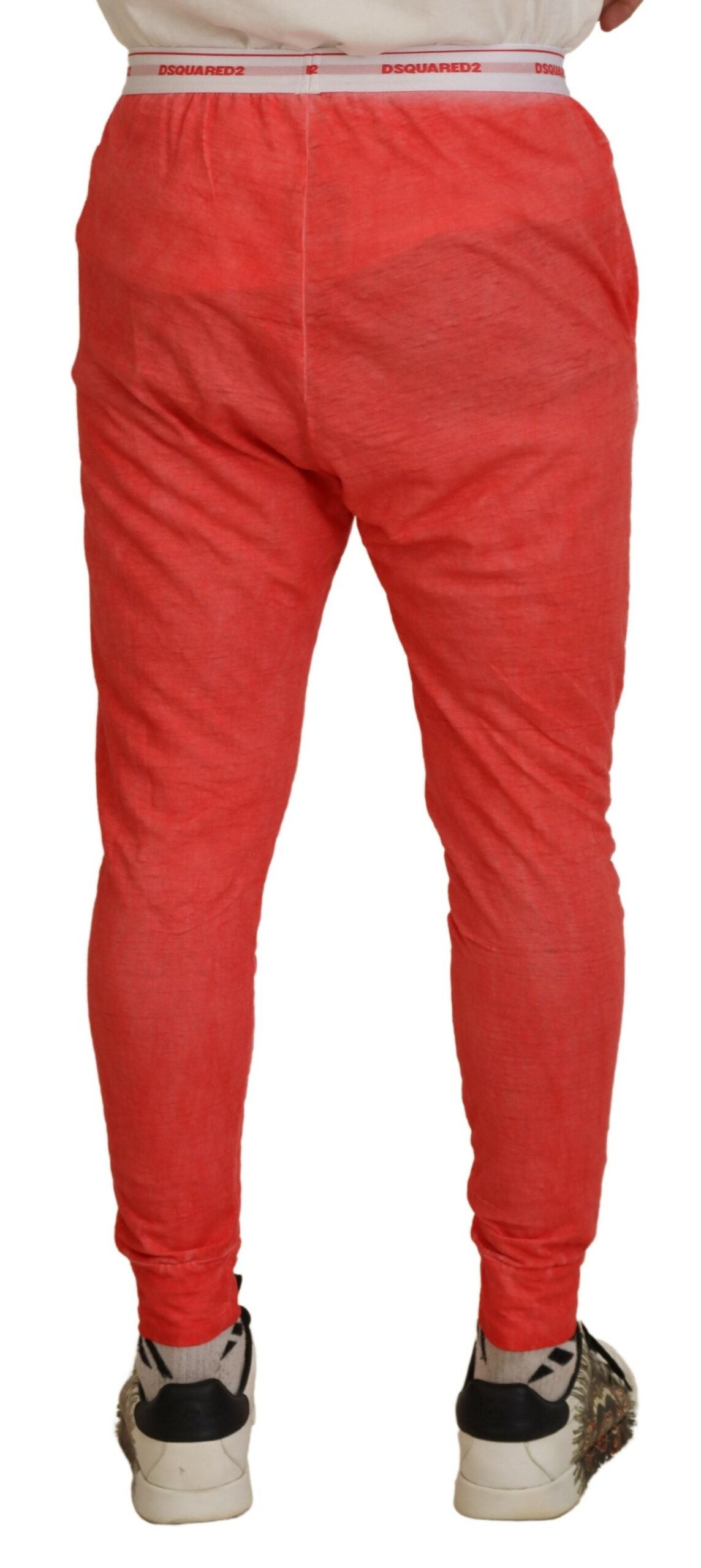 Pantalones de hombre con cintura elástica de algodón color naranja y logotipo