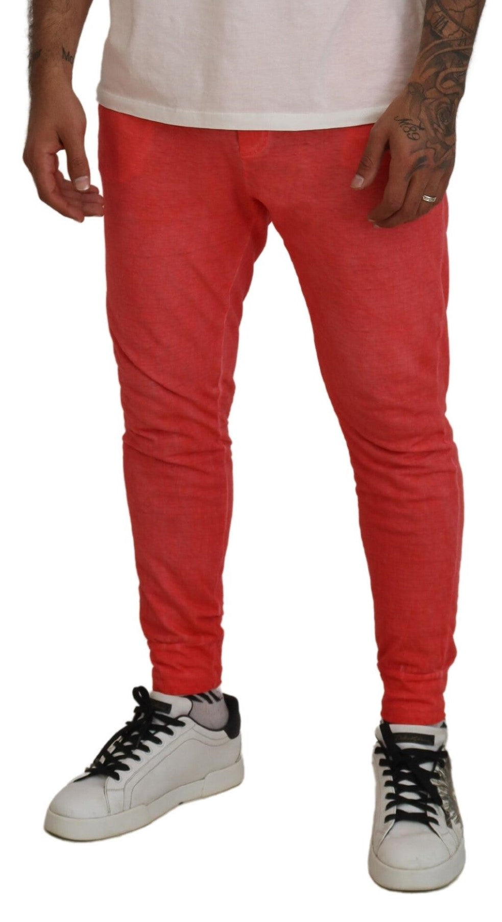 Pantalones de hombre con cintura elástica de algodón color naranja y logotipo