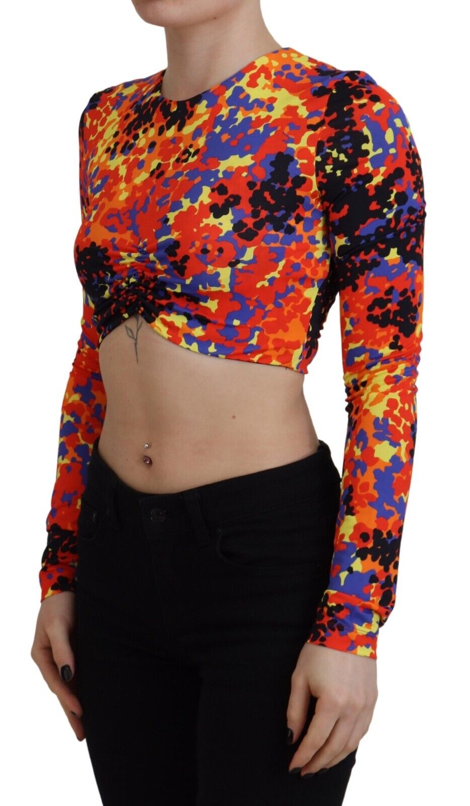 Blusa corta de manga larga con tirantes finos multicolor