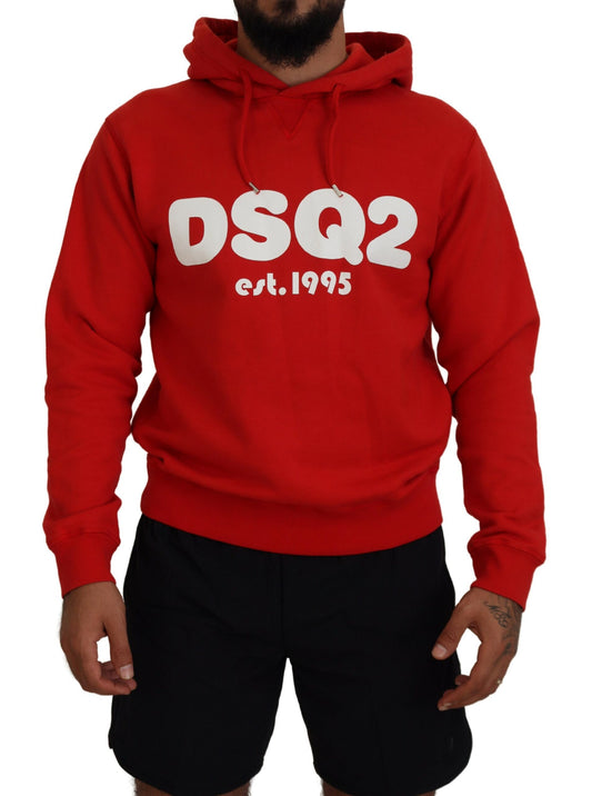 Red Cotton Hooded Printed Men Pullover Sweater