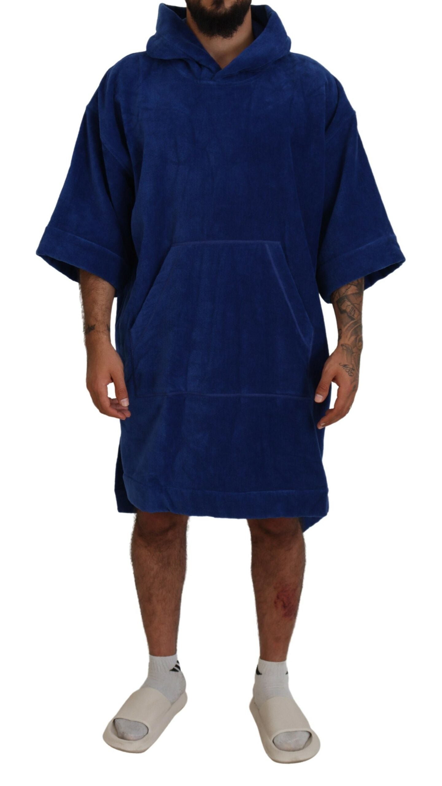 Blauer Poncho für Herren mit Kapuze, Strandmode, Umkleidemantel