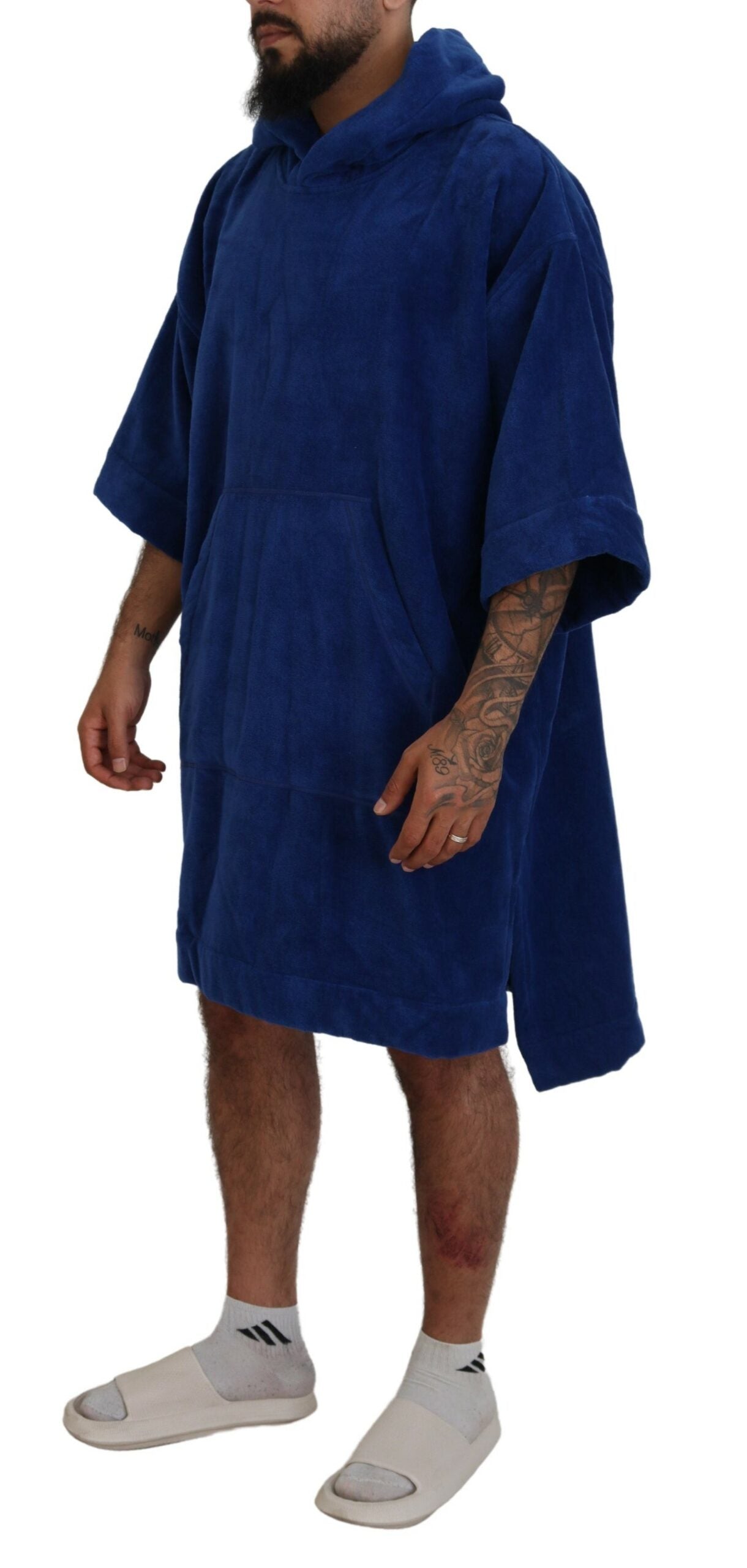 Blauer Poncho für Herren mit Kapuze, Strandmode, Umkleidemantel