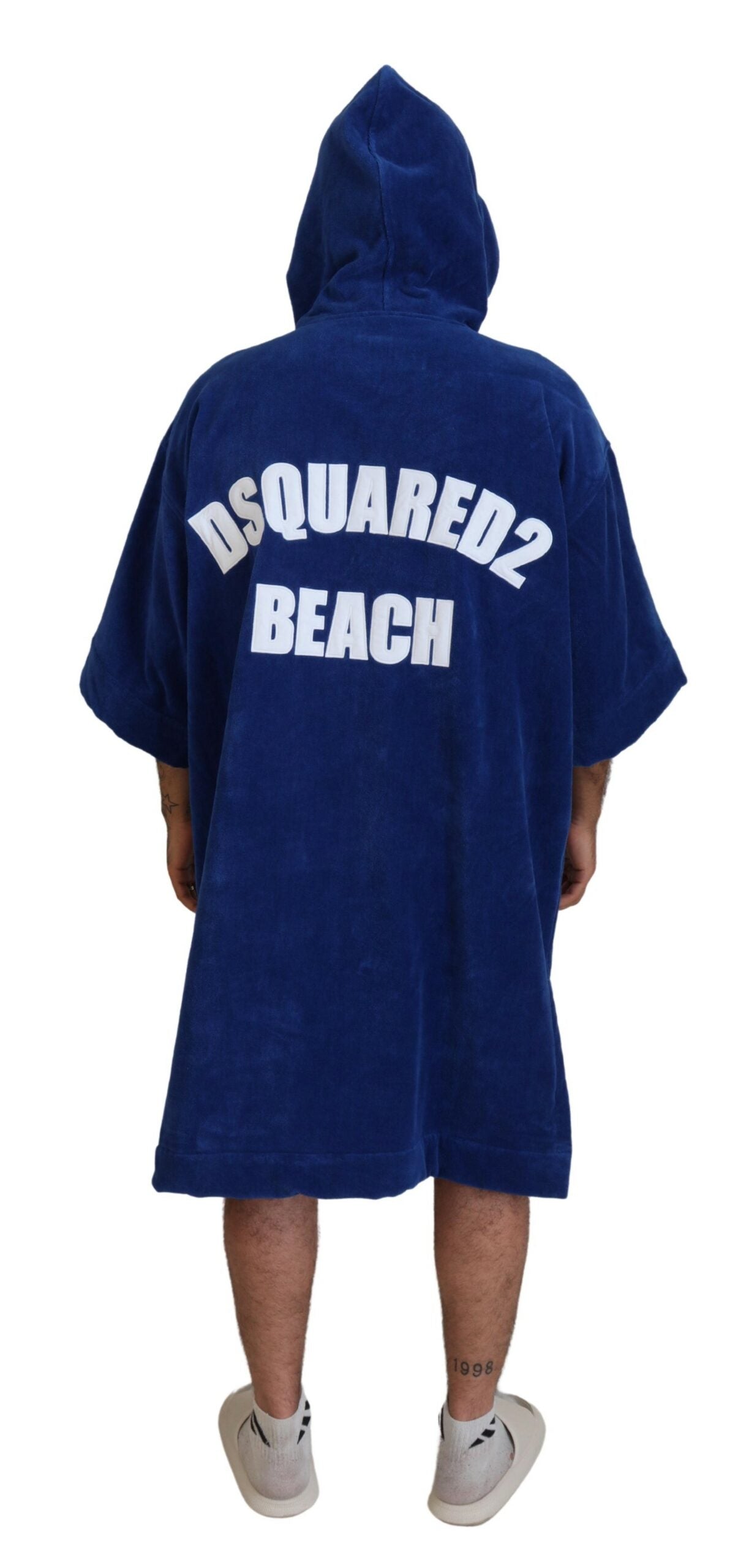 Blauer Poncho für Herren mit Kapuze, Strandmode, Umkleidemantel