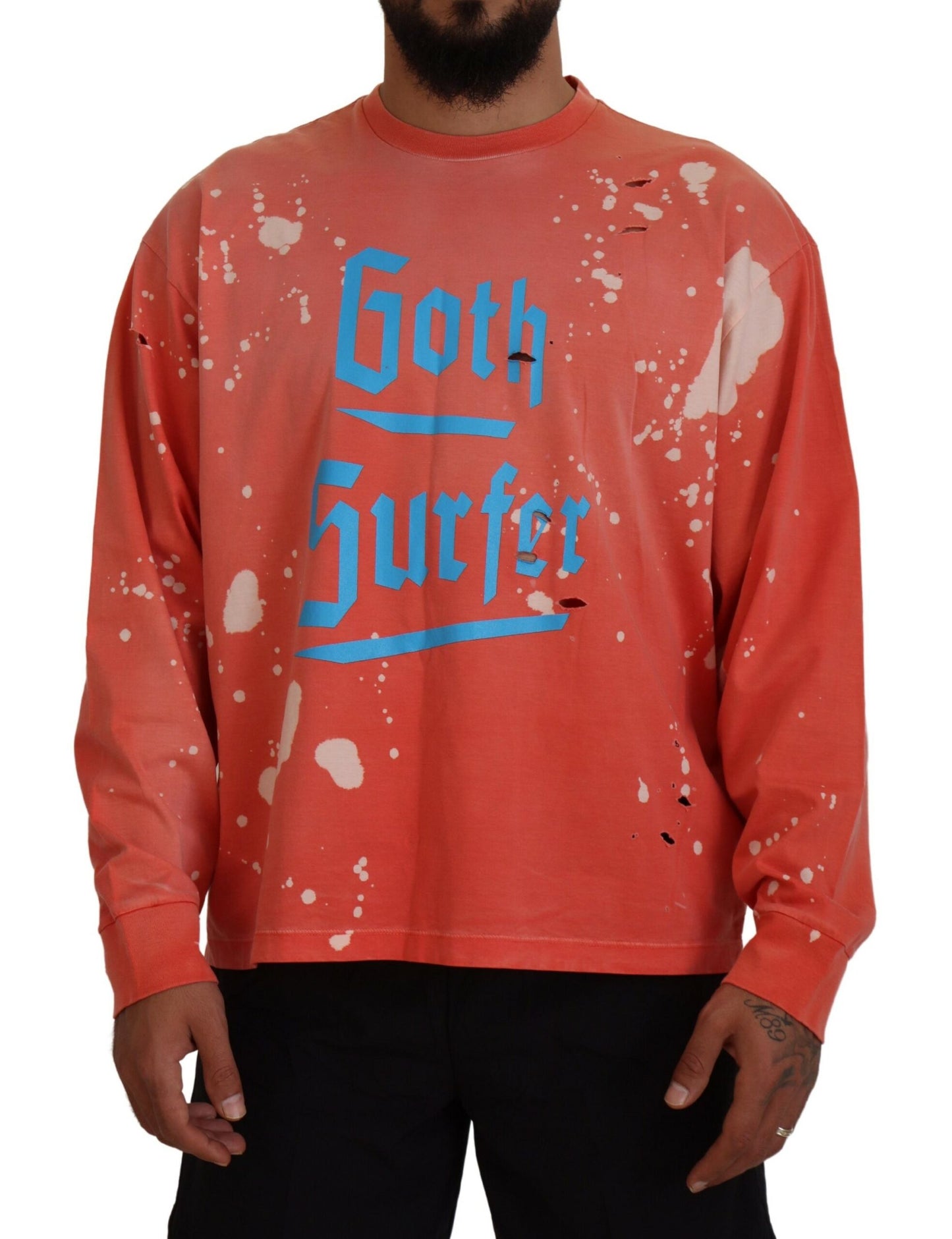 Orange Printed Long Sleeves Pullover Sweater