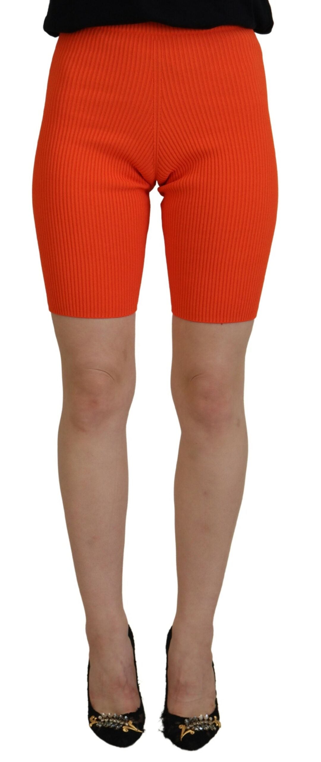 Orangefarbene Bermudashorts aus Viskose mit mittelhohem Bund und schmaler Passform