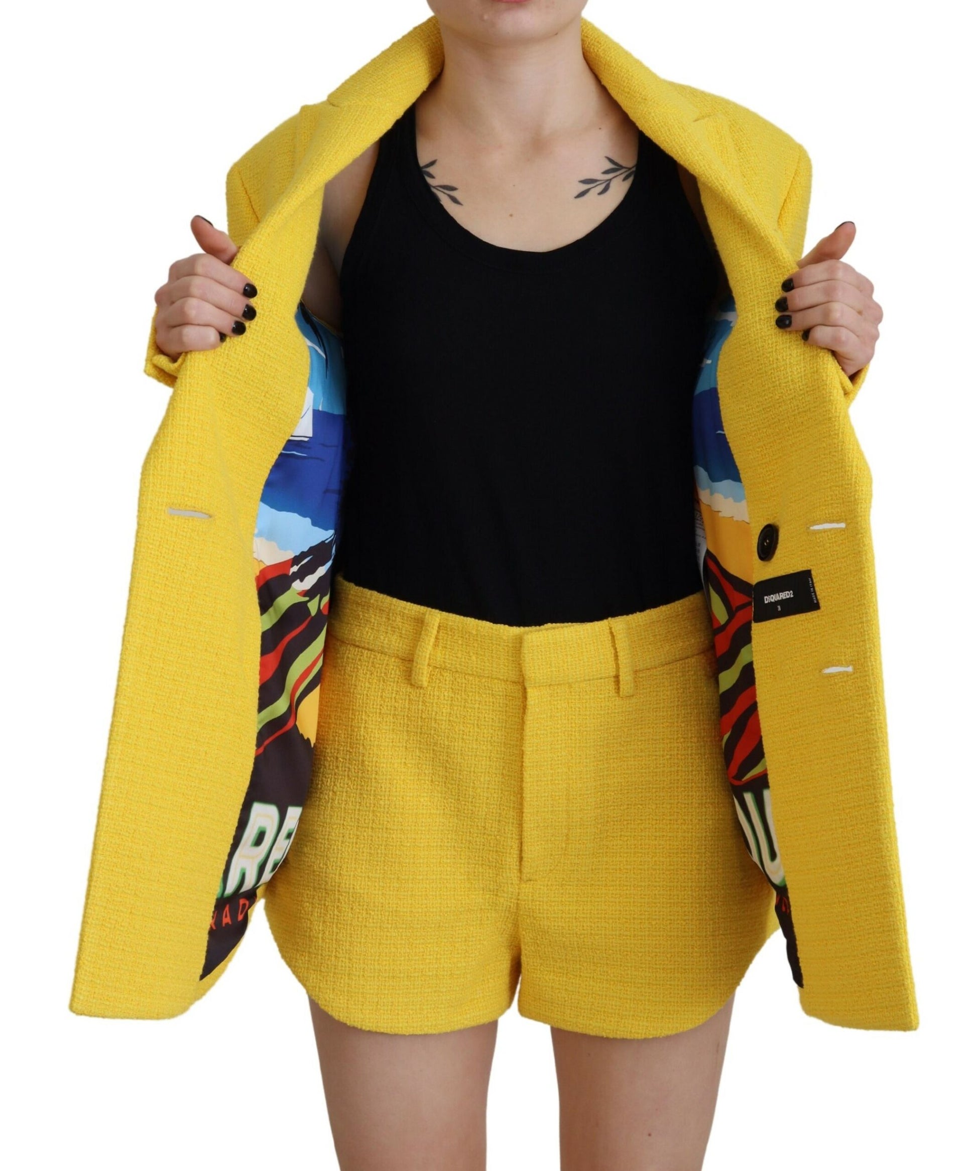 Yellow Peak Double Breasted Suit Blazer Short Set