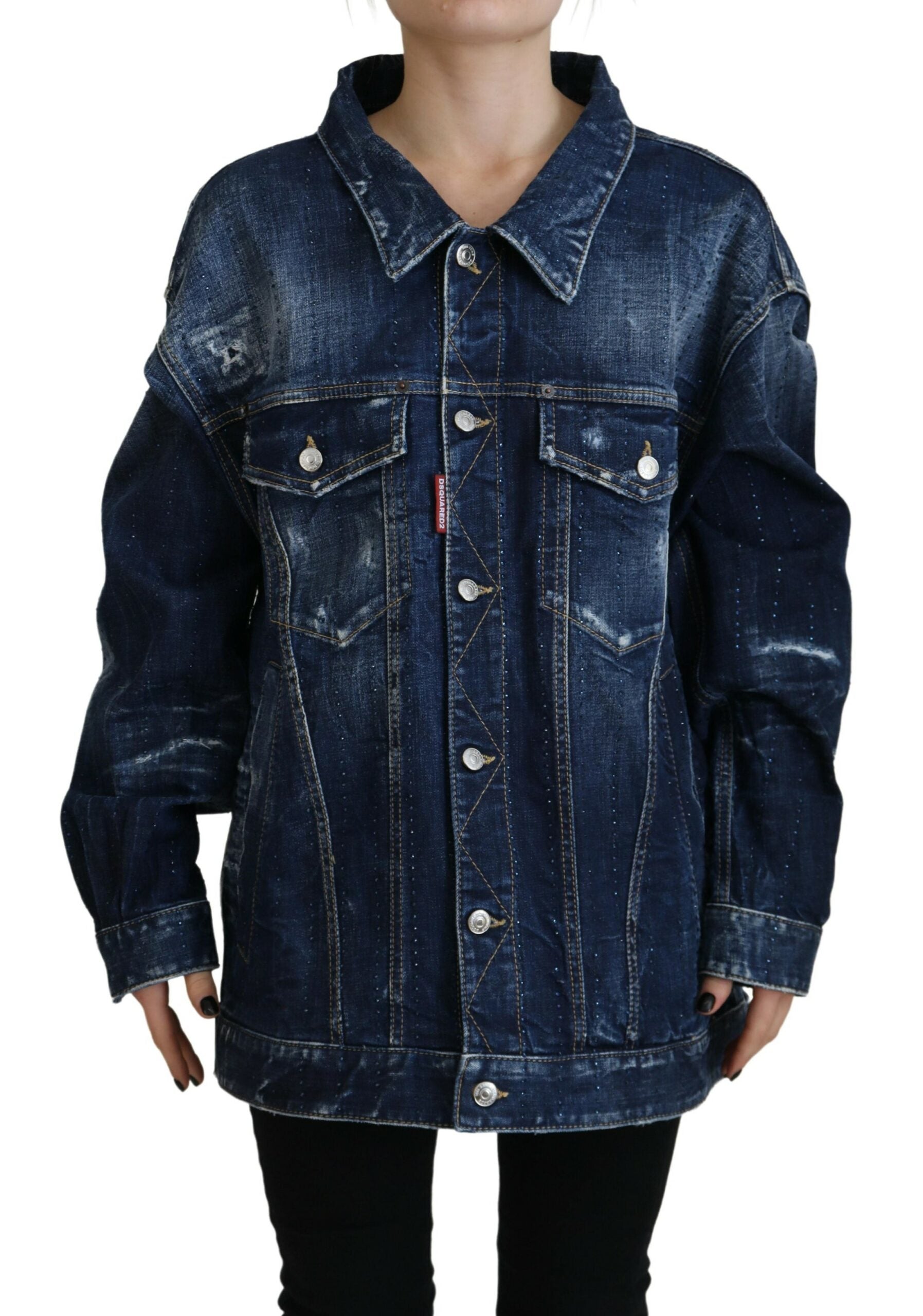 Blue Distressed Collared Denim Jacket