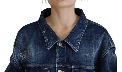 Blue Distressed Collared Denim Jacket