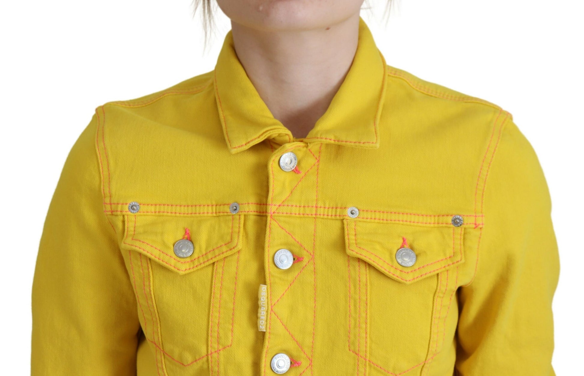 Yellow Collared Long Sleeves Denim Jacket